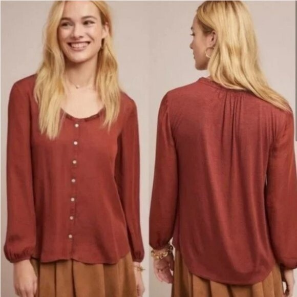 Anthropologie Dolan Left Coast Marilyn Button Ruffle Blouse Size M - Picture 1 of 9
